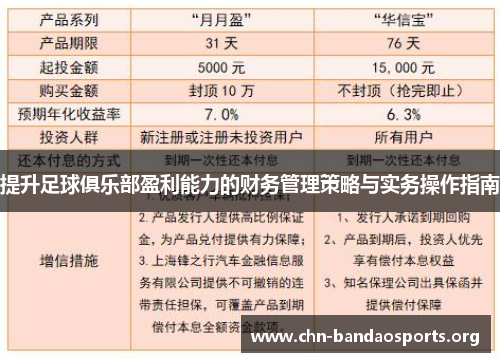 提升足球俱乐部盈利能力的财务管理策略与实务操作指南